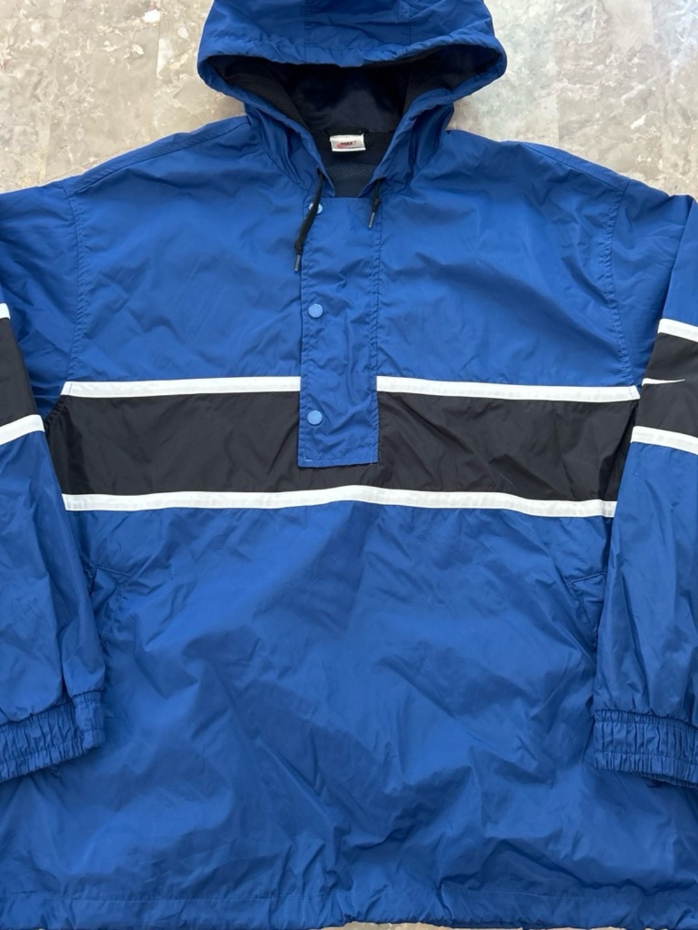 Vintage 1990s Nike Blue Black Colorblock Hooded Windbreaker Jacket Large